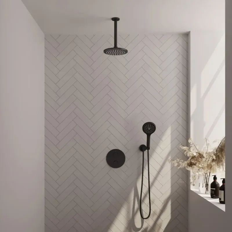Laatste Kans Brauer Black Edition thermostatische inbouw regendouche met 3 standen handdouche, plafondarm en hoofddouche 20cm set 83 zwart mat