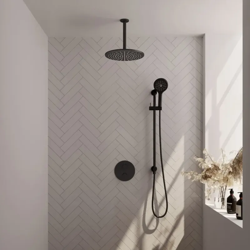 Brauer Black Edition thermostatische inbouw regendouche met 3 standen handdouche, plafondarm, glijstang en hoofddouche 30cm set 96 zwart mat Gratis Retour