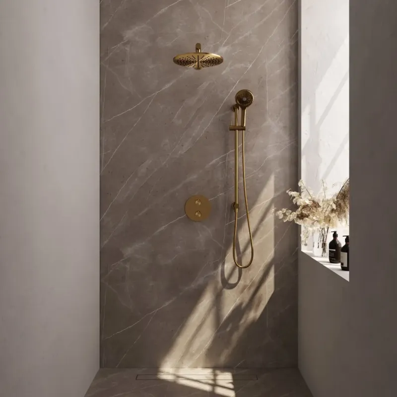 Brauer Gold Carving thermostatische inbouw regendouche met 3 standen handdouche, rechte muurarm, glijstang en hoofddouche 30cm set 92 messing geborsteld PVD Express Levering