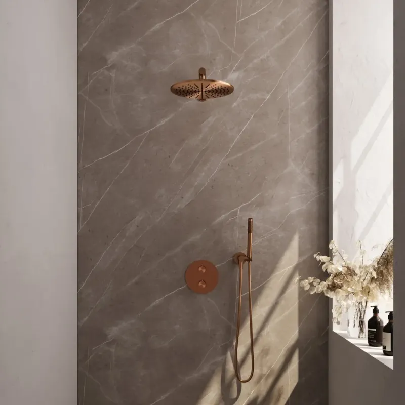 Brauer Copper Carving thermostatische inbouw regendouche met staafhanddouche, rechte muurarm en hoofddouche 30cm set 74 koper geborsteld PVD Beste Prijs