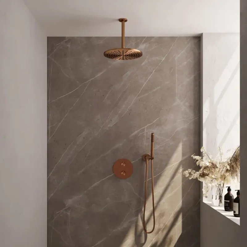 Speciale Aanbieding Brauer Copper Carving thermostatische inbouw regendouche met staafhanddouche, plafondarm en hoofddouche 30cm set 78 koper geborsteld PVD