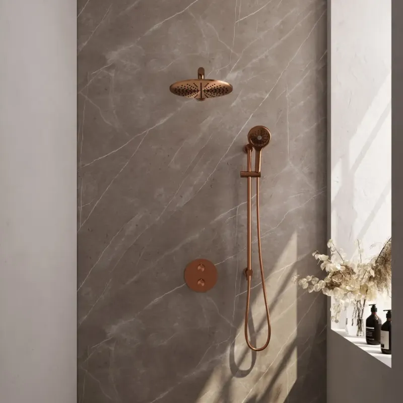 Brauer Copper Carving thermostatische inbouw regendouche met 3 standen handdouche, rechte muurarm, glijstang en hoofddouche 30cm set 92 koper geborsteld PVD Goedkoop