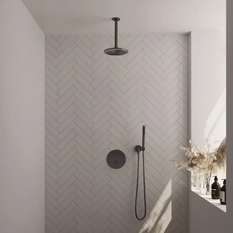 Aanbieding Brauer Gunmetal Carving thermostatische inbouw regendouche met staafhanddouche, plafondarm en hoofddouche 20cm set 77 gunmetal geborsteld PVD