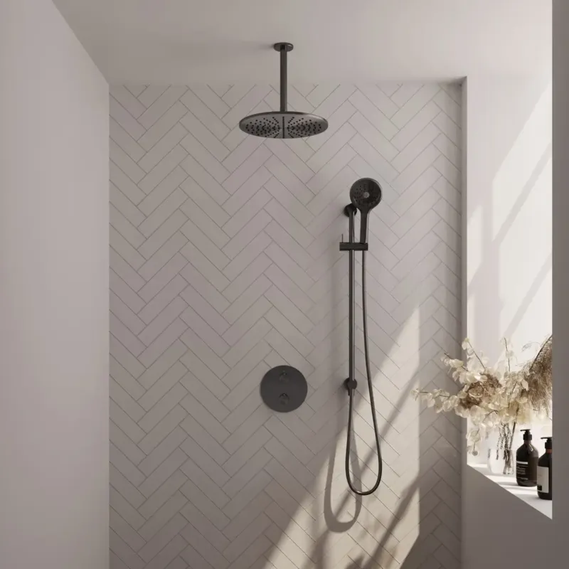 Populair Brauer Gunmetal Carving thermostatische inbouw regendouche met 3 standen handdouche, plafondarm, glijstang en hoofddouche 30cm set 96 gunmetal geborsteld PVD