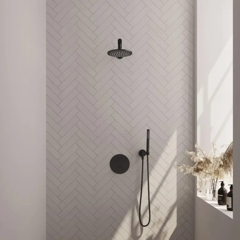 Brauer Black Carving thermostatische inbouw regendouche met staafhanddouche, rechte muurarm en hoofddouche 20cm set 73 zwart mat Populair