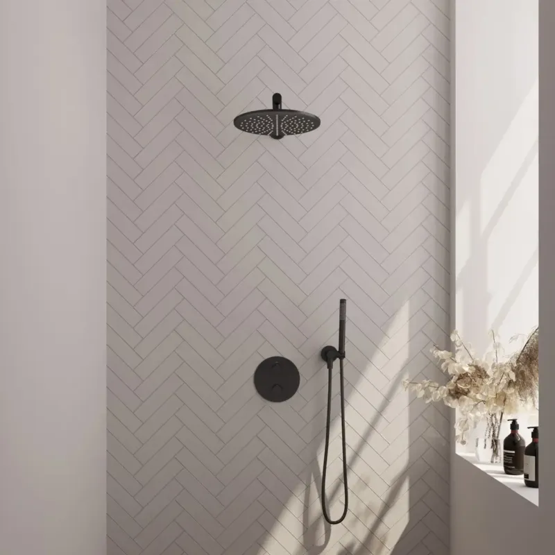 Express Levering Brauer Black Carving thermostatische inbouw regendouche met staafhanddouche, rechte muurarm en hoofddouche 30cm set 74 zwart mat