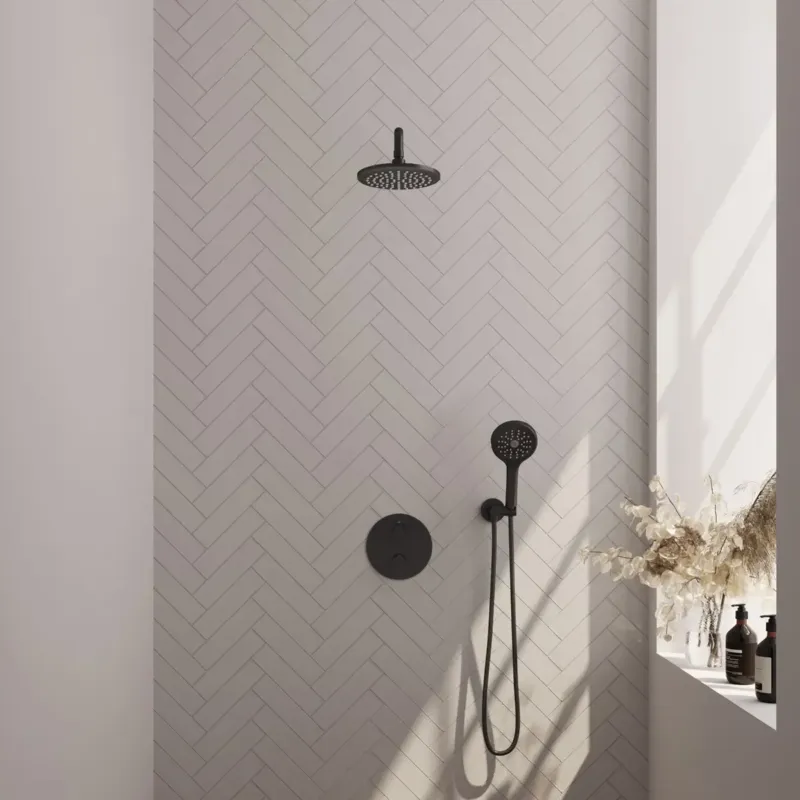 Brauer Black Carving thermostatische inbouw regendouche met 3 standen handdouche, gebogen muurarm en hoofddouche 20cm set 81 zwart mat Populair