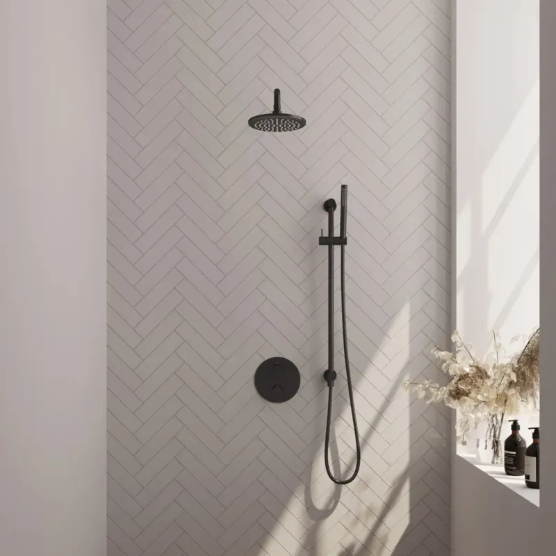 Brauer Black Carving thermostatische inbouw regendouche met staafhanddouche, gebogen muurarm, glijstang en hoofddouche 20cm set 87 zwart mat Nieuw