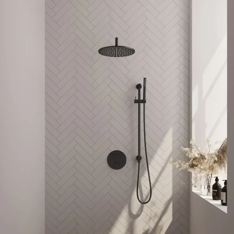 Brauer Black Carving thermostatische inbouw regendouche met staafhanddouche, gebogen muurarm, glijstang en hoofddouche 30cm set 88 zwart mat Gereduceerde Prijs