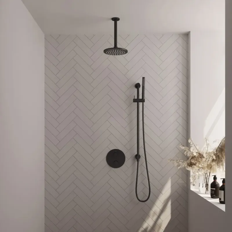 Nieuw Brauer Black Carving thermostatische inbouw regendouche met staafhanddouche, plafondarm, glijstang en hoofddouche 20cm set 89 zwart mat