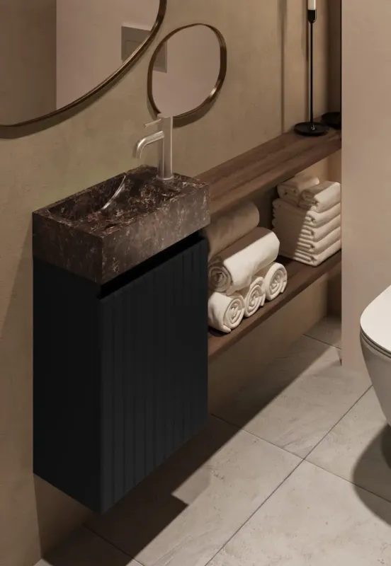 Shop Nu Fontana Dark Emperador toiletmeubel met ribbelfront 40cm zwart mat