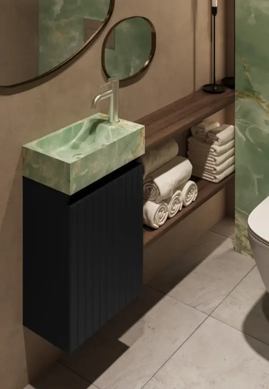 Koopje Fontana Green Onyx toiletmeubel met ribbelfront 40cm zwart mat
