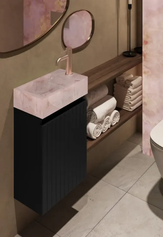Fontana Pink Onyx toiletmeubel met ribbelfront 40cm zwart mat Koopje