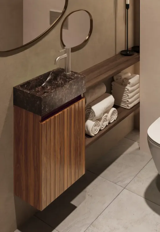 Superprijs Fontana Dark Emperador toiletmeubel met ribbelfront 40cm walnoot
