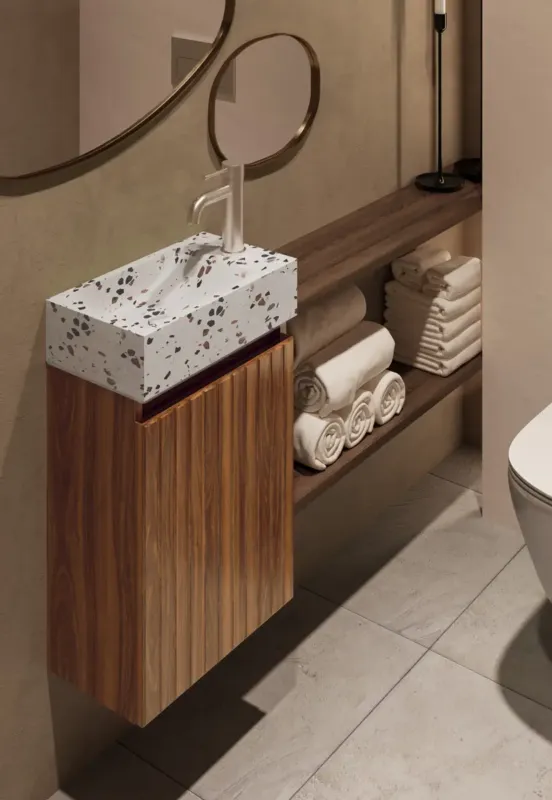 Speciale Aanbieding Fontana Terrazzo toiletmeubel met ribbelfront 40cm walnoot