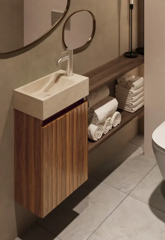 Fontana White Travertin toiletmeubel met ribbelfront 40cm walnoot Bestseller
