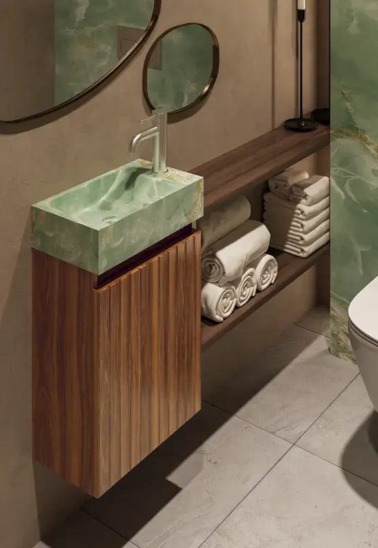 Fontana Green Onyx toiletmeubel met ribbelfront 40cm walnoot Gecertificeerd