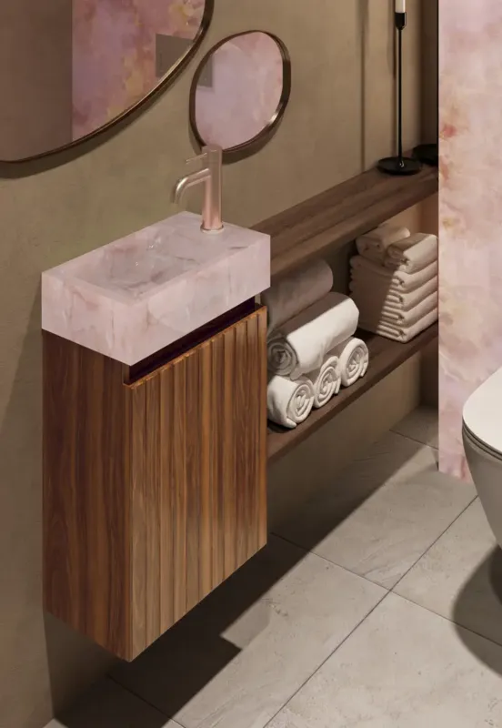 Merkproduct Fontana Pink Onyx toiletmeubel met ribbelfront 40cm walnoot