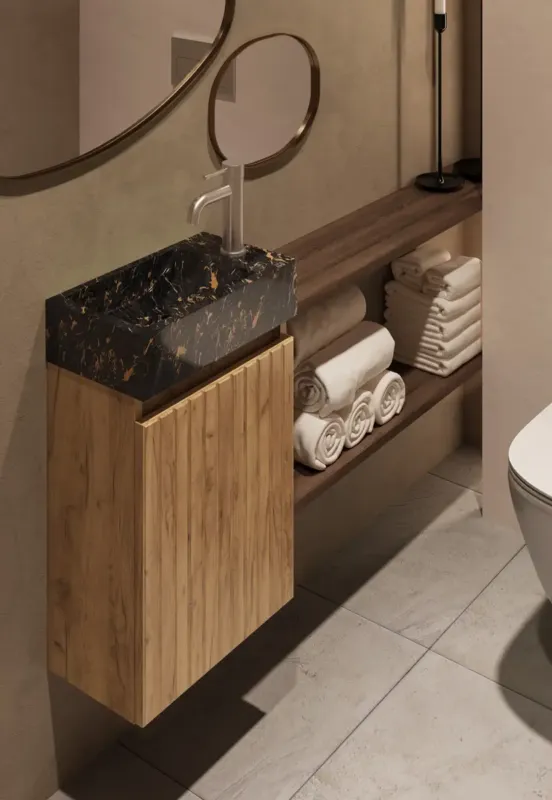 Speciale Aanbieding Fontana Athens Portoro Gold toiletmeubel met ribbelfront 40cm warm eiken