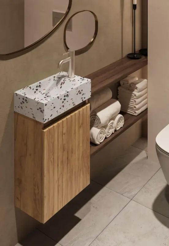 Beste Prijs Fontana Terrazzo toiletmeubel met ribbelfront 40cm warm eiken
