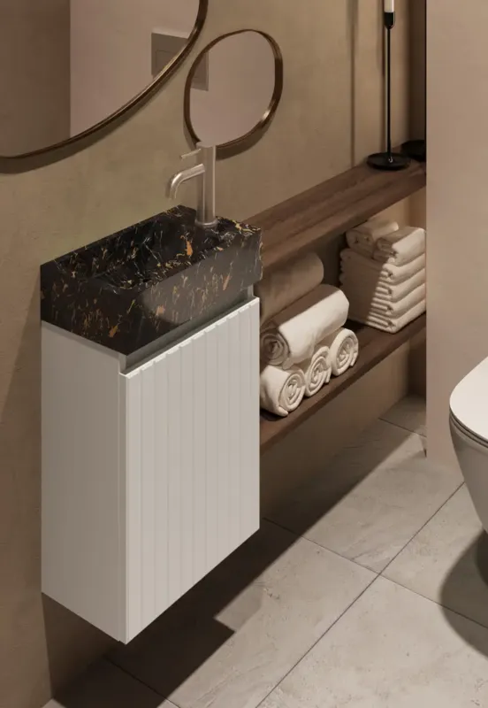 Flitsaanbieding Fontana Athens Portoro Gold toiletmeubel met ribbelfront 40cm wit mat