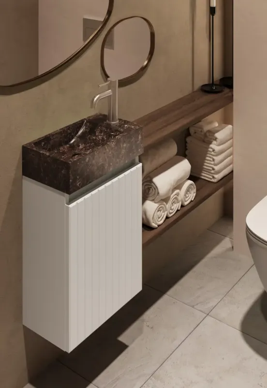 Fontana Dark Emperador toiletmeubel met ribbelfront 40cm wit mat Aanbieding