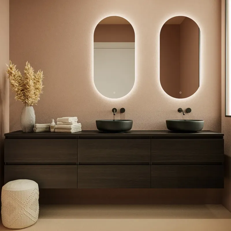Direct Beschikbaar Fontana Proma badkamermeubel 240cm zonder kommen kasteel bruin