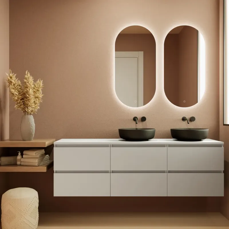 Fontana Proma badkamermeubel 180cm met zwarte waskommen en LED spiegels wit mat Beperkte Voorraad