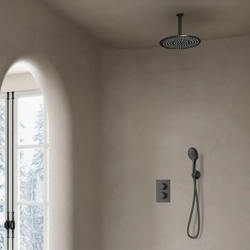 Dagaanbieding Saniclear Iron inbouw regendouche met 30cm hoofddouche, plafondarm en 2 standen handdouche verouderd ijzer - gunmetal