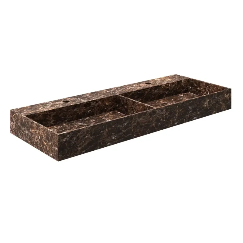 Premium Saniclear Dark Emperador marmeren wastafel 120x46cm met kraangaten