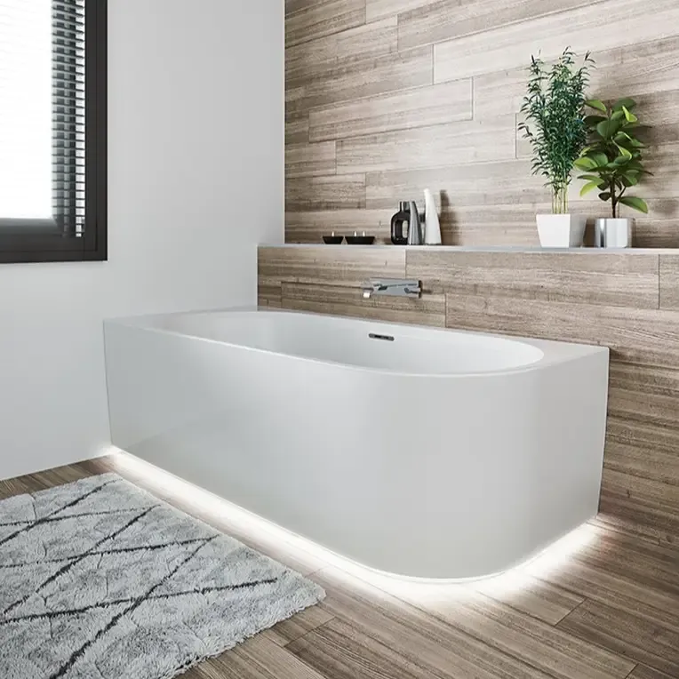 Actieprijs Riho Desire half vrijstaand bad rechts 184x84cm wit mat met LED strip