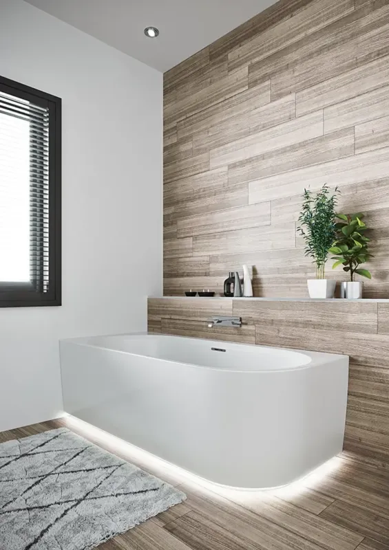 Riho Desire half vrijstaand bad rechts 184x84cm wit glans met LED strip en Fall overloop Populair