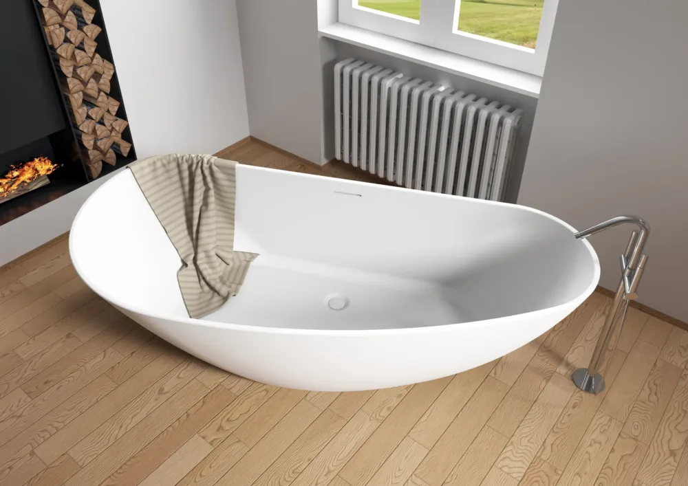 Veilige Betaling Riho Granada vrijstaand bad solid surface 170x80cm rechts wit mat