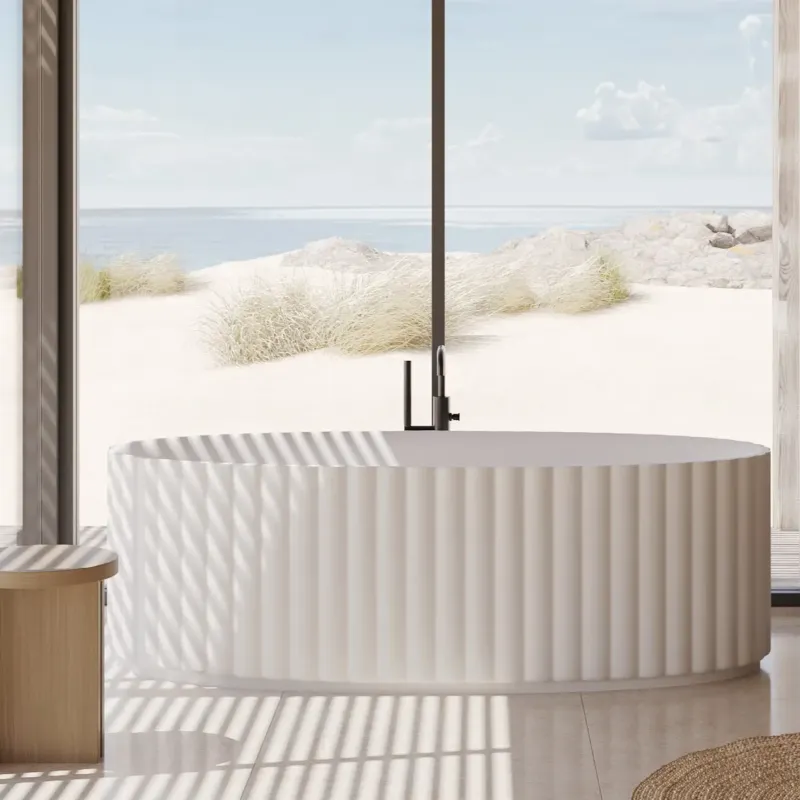 Riho Catching Waves vrijstaand bad met ribbels 175x80cm wit mat Hoge Kwaliteit