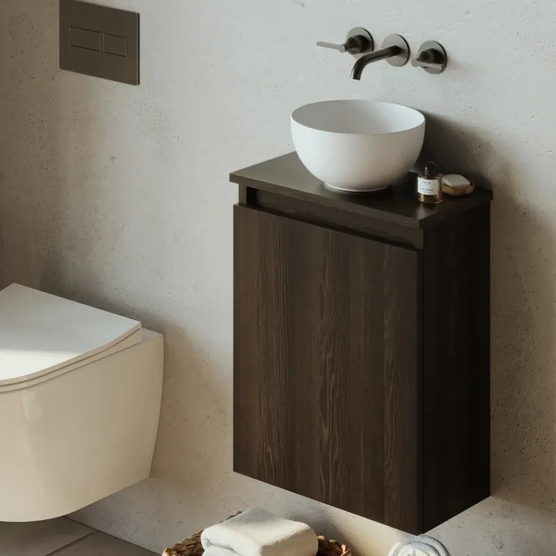 Uitverkoop Fontana Bano toiletmeubel kasteel bruin 40x22cm met mat witte waskom