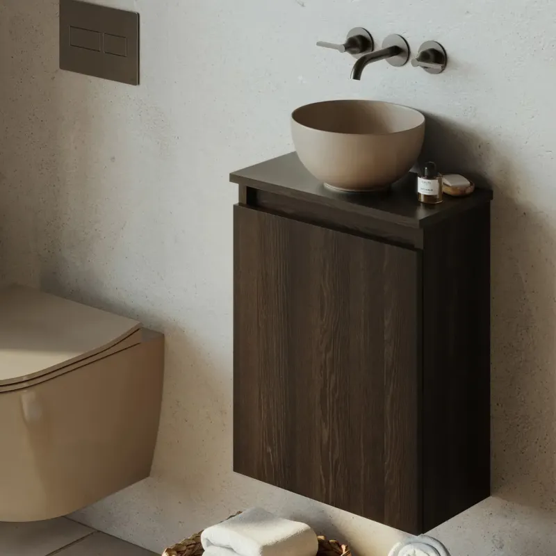 Beperkte Voorraad Fontana Bano toiletmeubel kasteel bruin 40x22cm met waskom in taupe