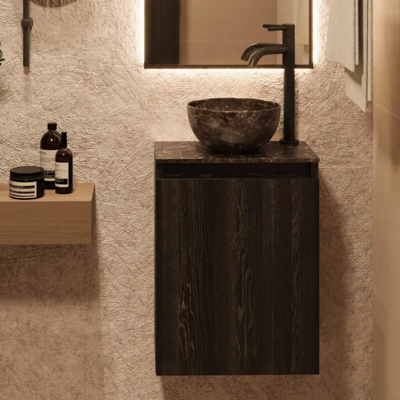 Premium Fontana Dark Emperador Micro Marble toiletmeubel 40cm kasteel bruin