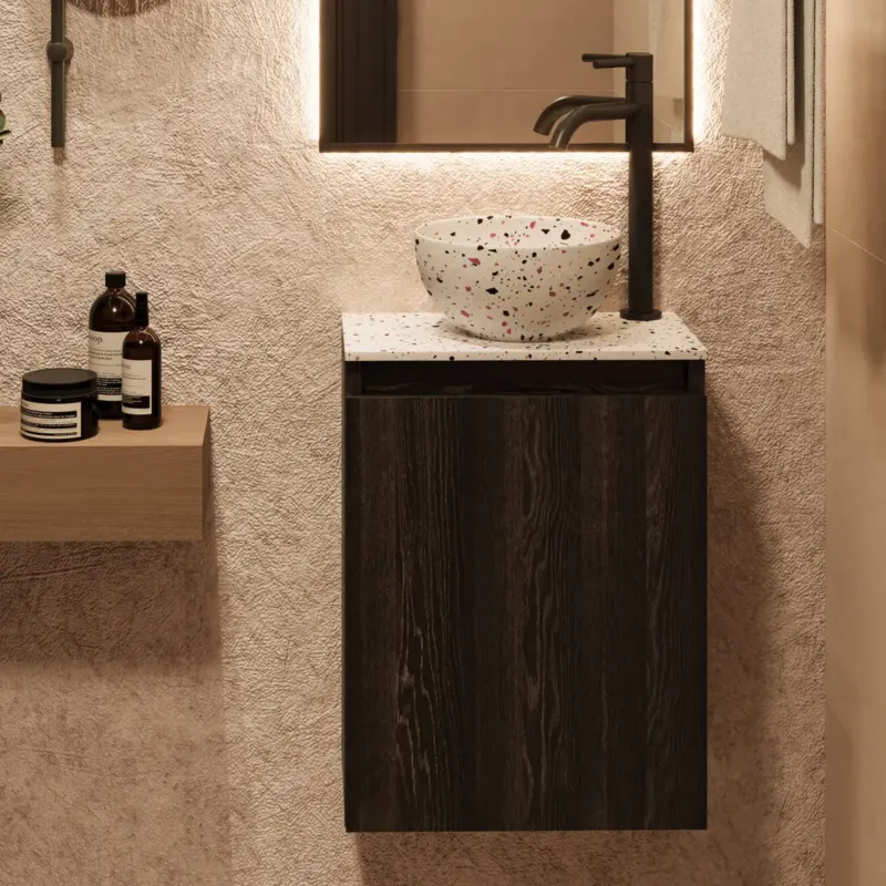 Goedkoop Fontana Terrazzo Micro Marble toiletmeubel 40cm kasteel bruin