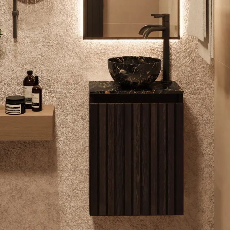 Hoge Kwaliteit Fontana Athens Portoro Gold Micro Marble toiletmeubel met ribbelfront 40cm kasteel bruin
