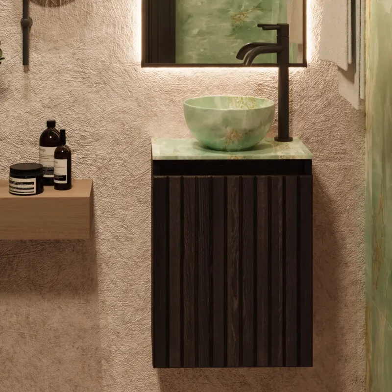 Lage Kosten Fontana Green Onyx Micro Marble toiletmeubel met ribbelfront 40cm kasteel bruin