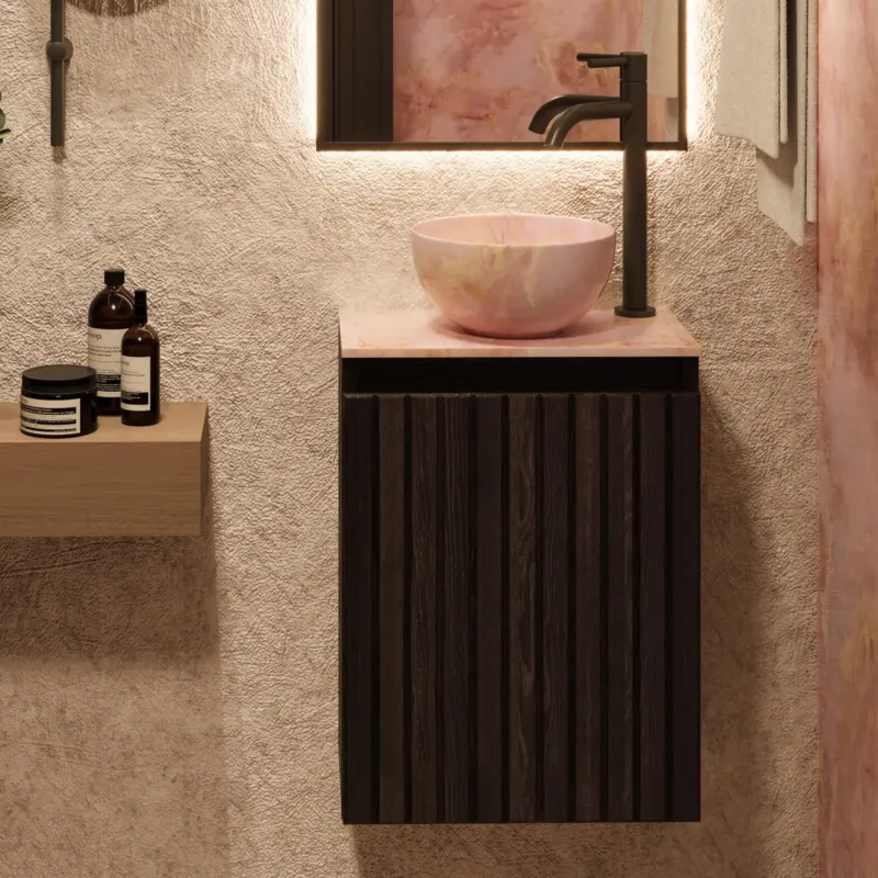 Fontana Pink Onyx Micro Marble toiletmeubel met ribbelfront 40cm kasteel bruin Premium