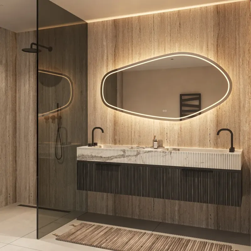 Hipp Design Phantom spiegel organisch 120x70cm met LED verlichting en spiegelverwarming Voordeelprijs