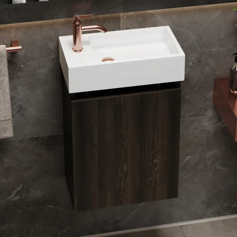 Fontana Alaska toiletmeubel kasteel bruin 40x22cm met solid surface fontein links Dagaanbieding