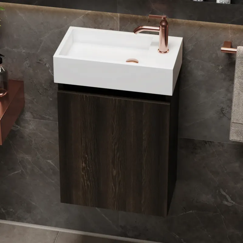 Fontana Alaska toiletmeubel kasteel bruin 40x22cm met solid surface fontein rechts Flitsaanbieding