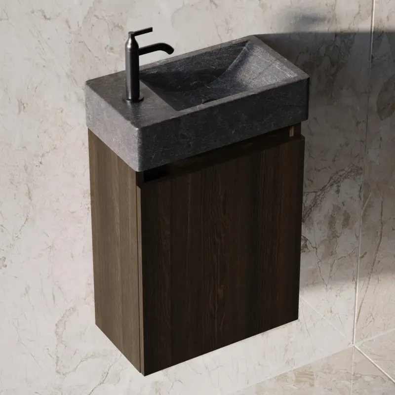 Fontana Recto toiletmeubel kasteel bruin 40x22cm met natuurstenen fontein links Exclusieve Aanbieding