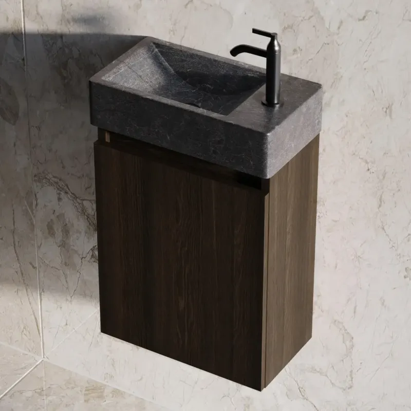 Fontana Recto toiletmeubel kasteel bruin 40x22cm met natuurstenen fontein rechts Koopje