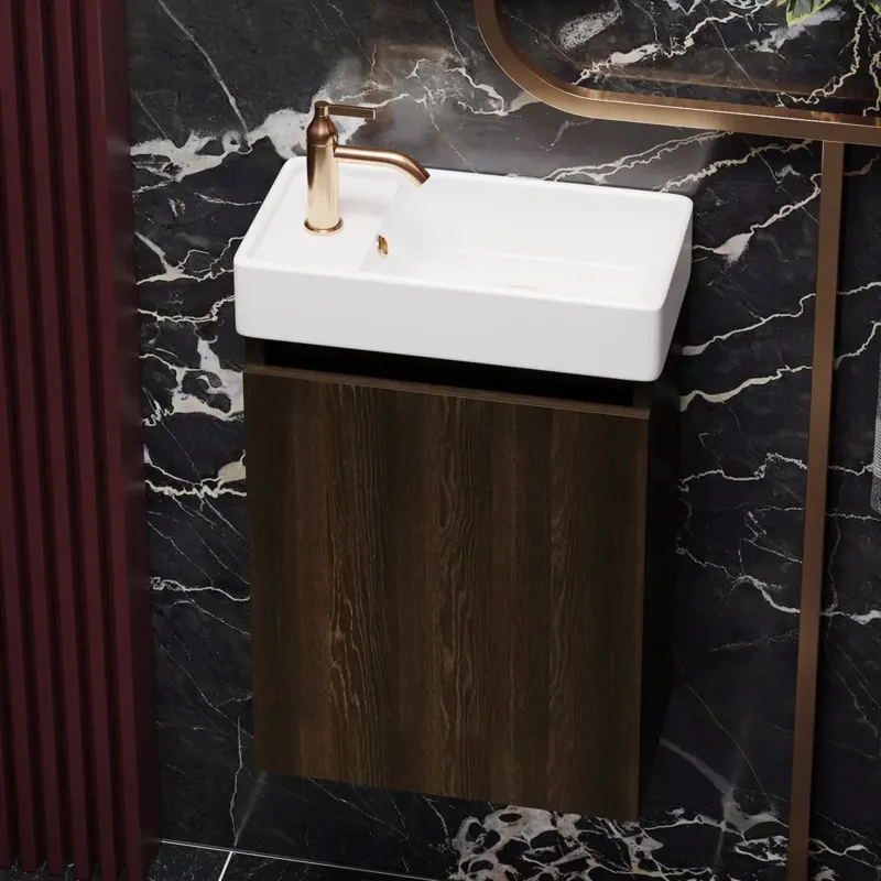 Laatste Versie Fontana Bano toiletmeubel kasteel bruin 40x22cm met glans witte fontein