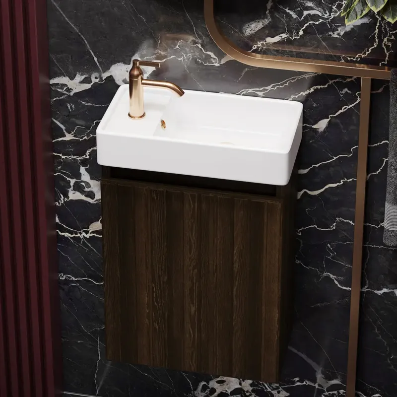 Koop Vandaag Fontana Bano toiletmeubel ribbelfront kasteel bruin 40x22cm met glans witte fontein