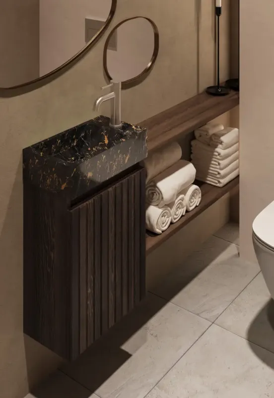 Fontana Athens Portoro Gold toiletmeubel met ribbelfront kasteel bruin Direct Beschikbaar
