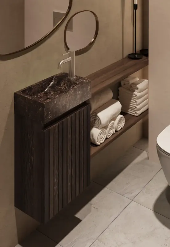 Fontana Dark Emperador toiletmeubel met ribbelfront kasteel bruin Bestel Nu